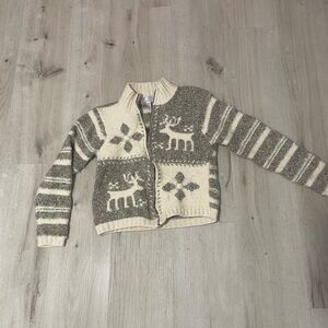 Petite Sophisticate Cream and Gray Knit Sweater